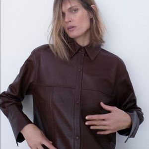 Zara brown leather shirt dress